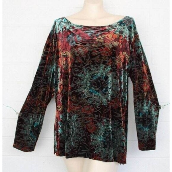 Chico's Design 3 XL 16 18 Burn-out Velvet Celestial Nights Jewel Tone Top - Picture 1 of 6